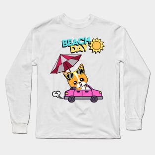 Cute Corgi going to the beach Long Sleeve T-Shirt